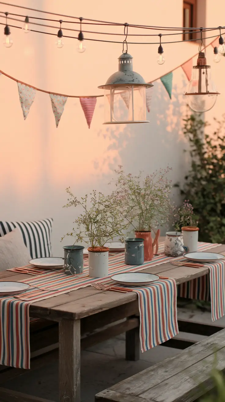 Rustic Outdoor Patio Decorated for the 4th of July: Farmhouse Charm Meets Patriotic Style