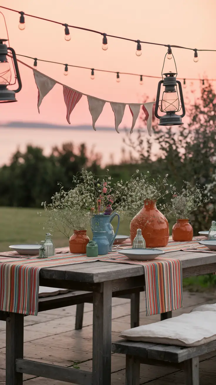 Rustic Outdoor Patio Decorated for the 4th of July: Farmhouse Charm Meets Patriotic Style