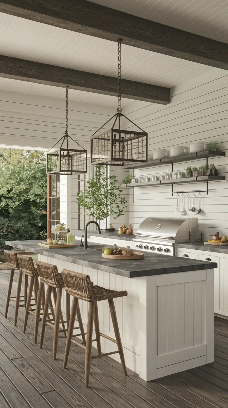 Rustic Outdoor Patio Decorated for the 4th of July: Farmhouse Charm Meets Patriotic Style