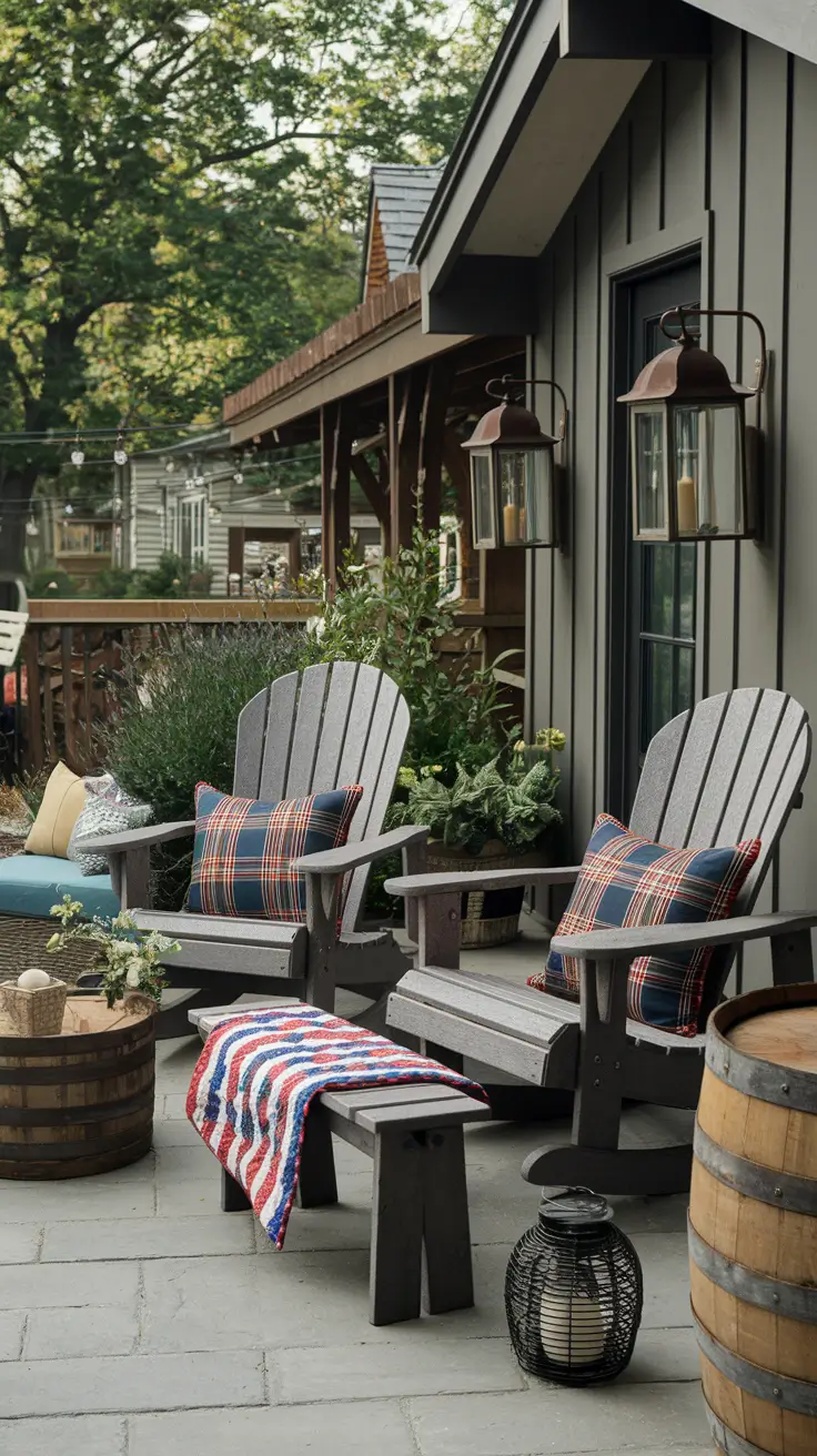 Rustic Outdoor Patio Decorated for the 4th of July: Farmhouse Charm Meets Patriotic Style
