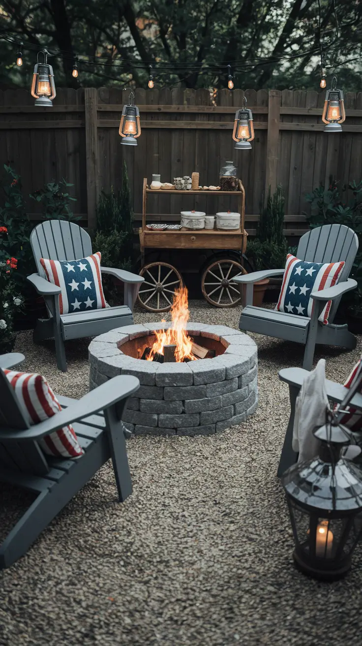 Rustic Outdoor Patio Decorated for the 4th of July: Farmhouse Charm Meets Patriotic Style