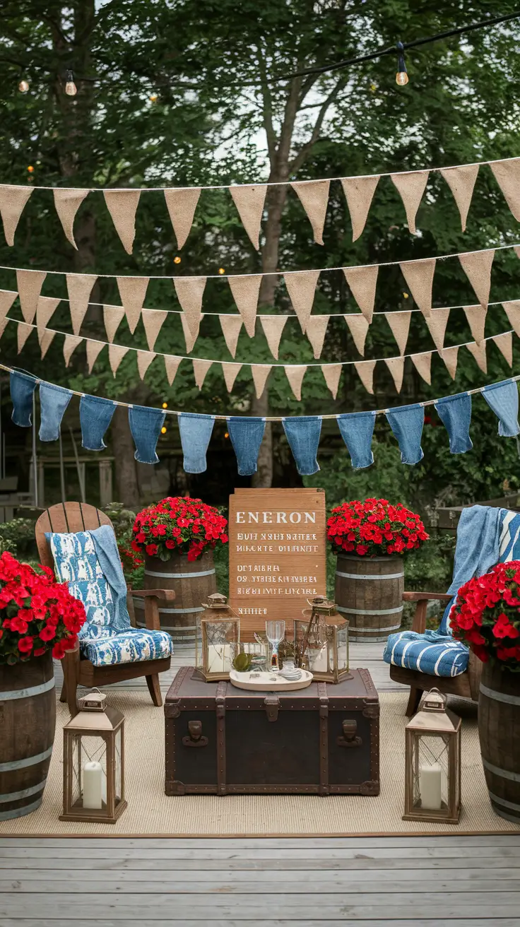 Rustic Outdoor Patio Decorated for the 4th of July: Farmhouse Charm Meets Patriotic Style