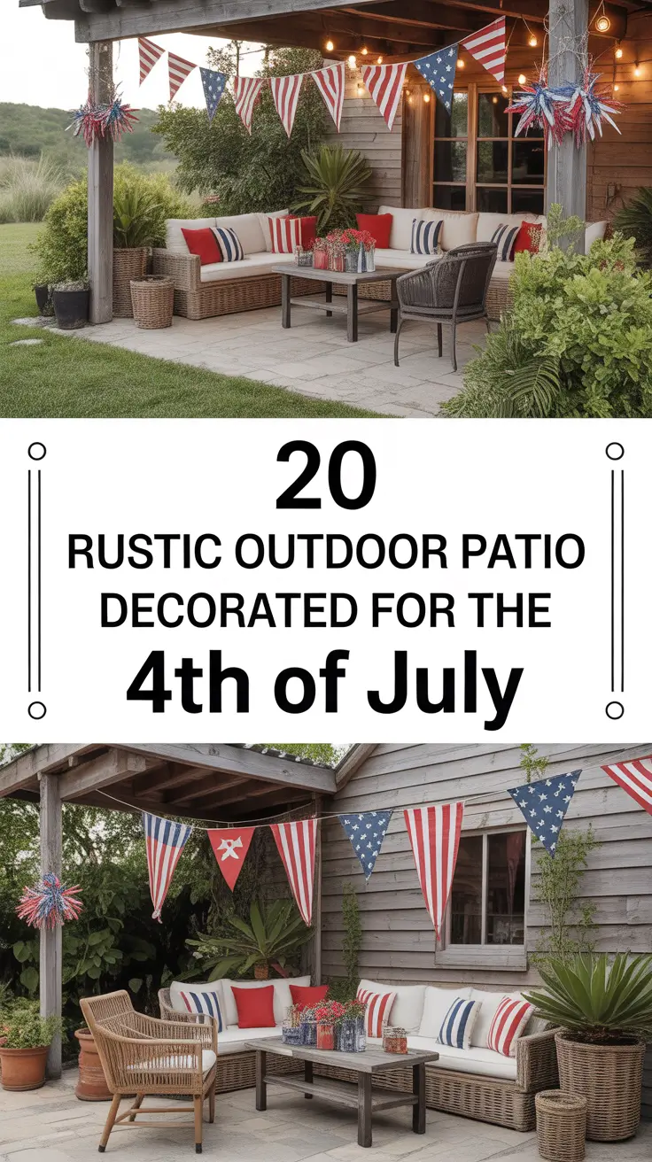 Rustic Outdoor Patio Decorated for the 4th of July: Farmhouse Charm Meets Patriotic Style