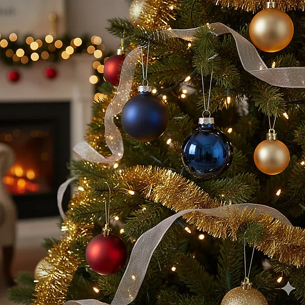 10 Night Blue Glass Baubles Christmas Tree Decorations Round 6cm
