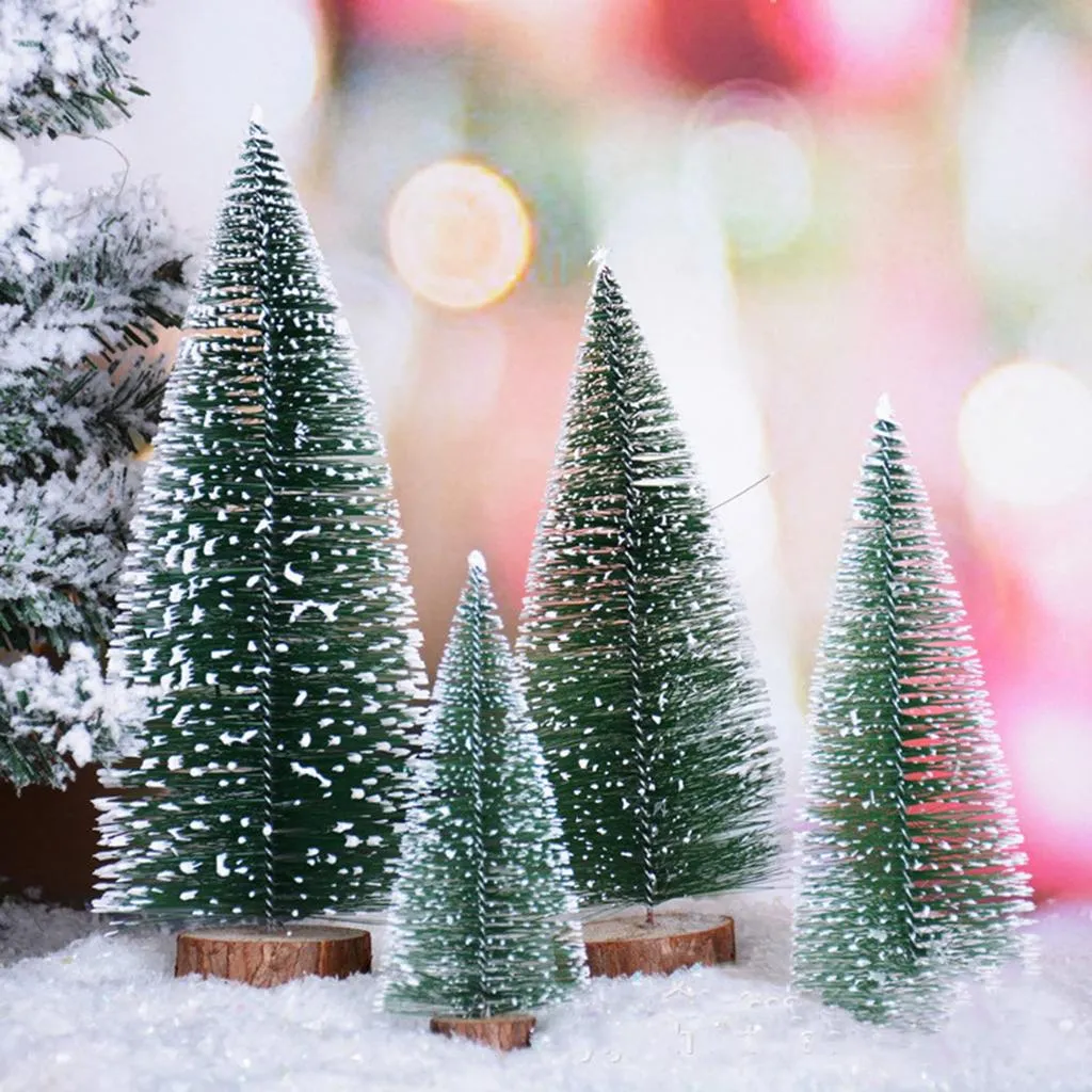 10 PCS Artificial Frosted Sisal Trees Bottle Brush Trees with Wood Base Artificial Frosted Sisal Trees DIY Crafts for Xmas Home Tabletop Decor Buy cheaply on Joom