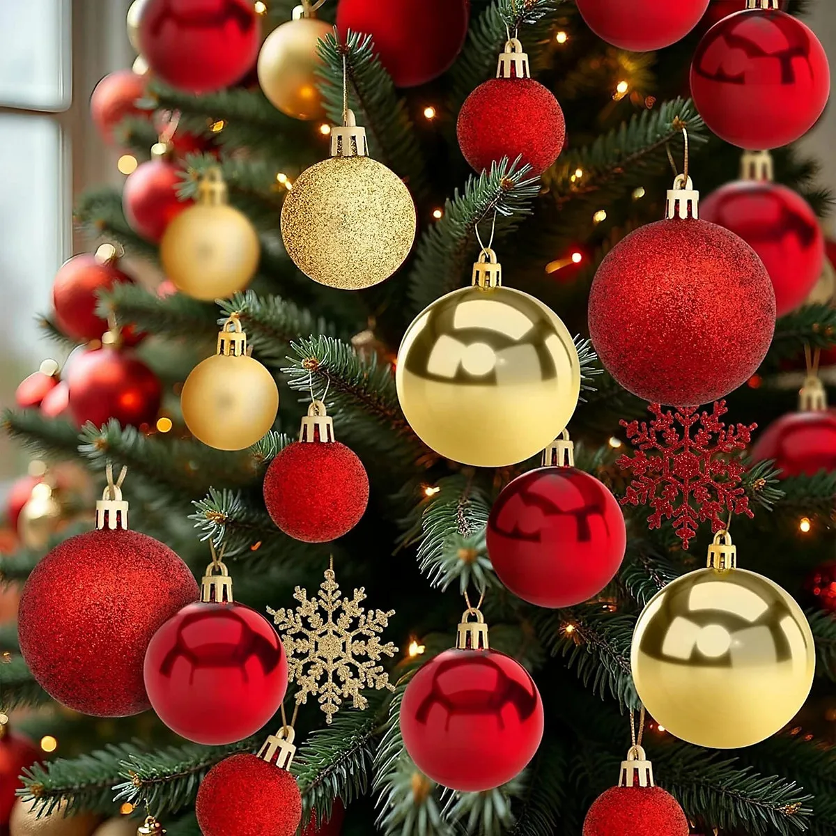 108 Piece Christmas Tree Baubles Set Gold Red Shatterproof Christmas Decorations