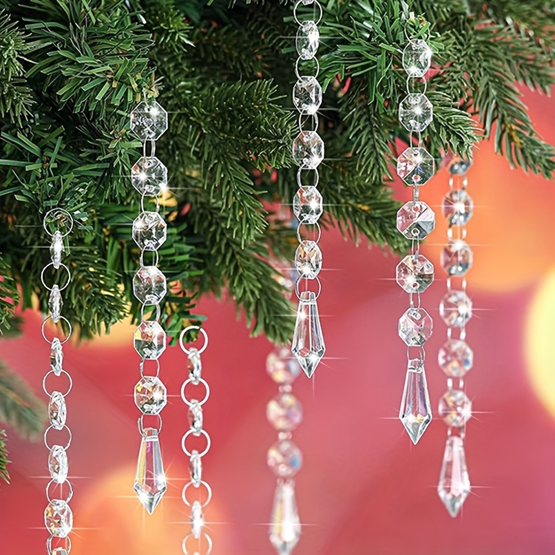 10pcs Hanging Plastic Crystal Ornaments, Chandelier Garlands, Transparent * And Crystal Bead Strings, Christmas Tree Decorations, Suitable for Wedding Decoration, Room Decoration, Outdoor Decoration