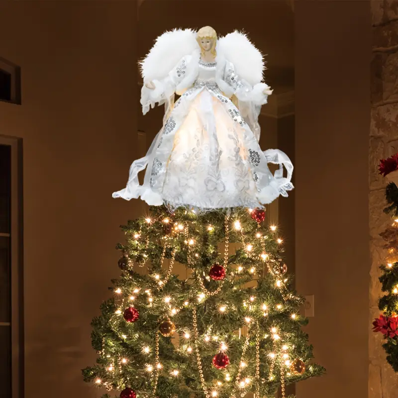 12 15led christmas tree topper angel lights xmas tree - Temu