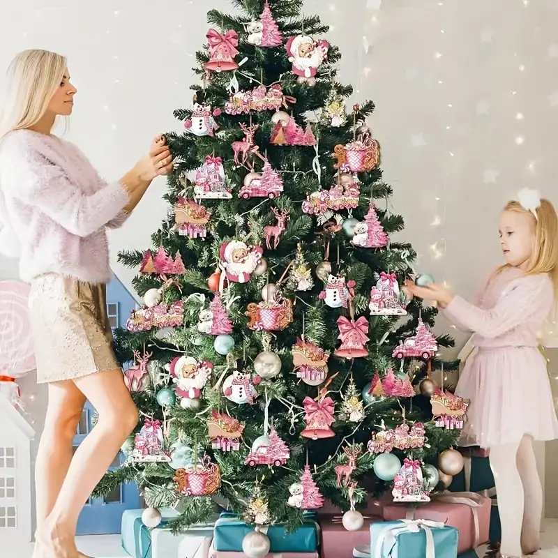 12pcs set 24pcs set vintage wooden pink christmas tree - Temu Mauritius