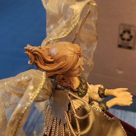 13″ Red Vintage Angel Christmas Tree Topper with Golden Wings Vintage Angel  Tree Topper– Red Velvet & Gold Wings– Holiday Elegance