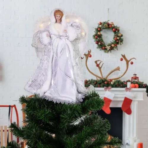 14' White Angel with Lighted Wings Christmas Tree Topper | Christmas