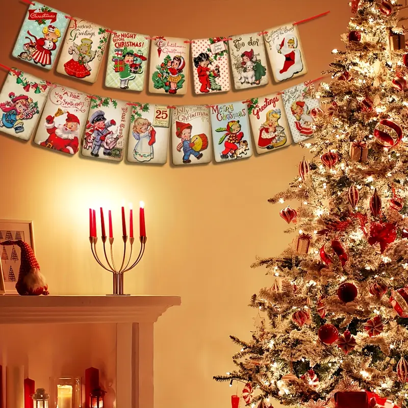 15pcs vintage merry christmas bunting banner garland - Temu