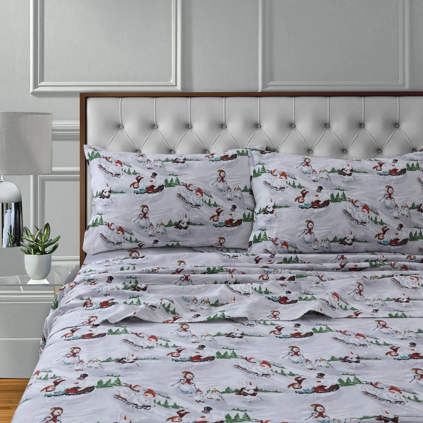 170 GSM Winter Wonderland Snowman Triple Brushed Cotton Flannel Sheet Set