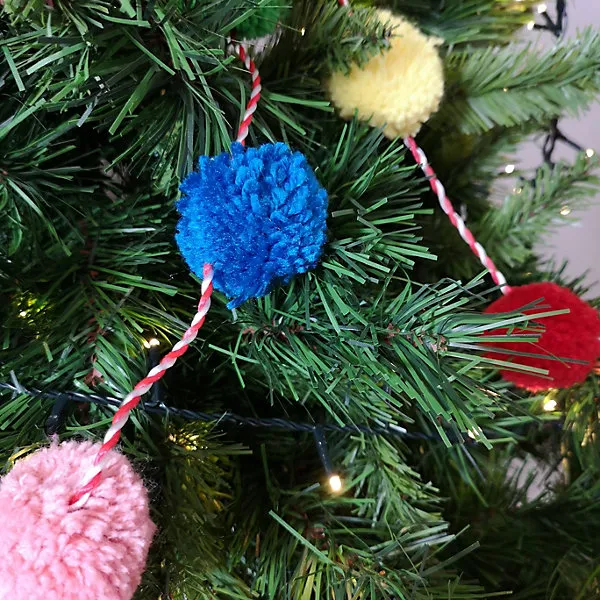 1.8m Woolly Pink Blue Green Red Yellow Christmas Tree Pom Pom Garland Decoration
