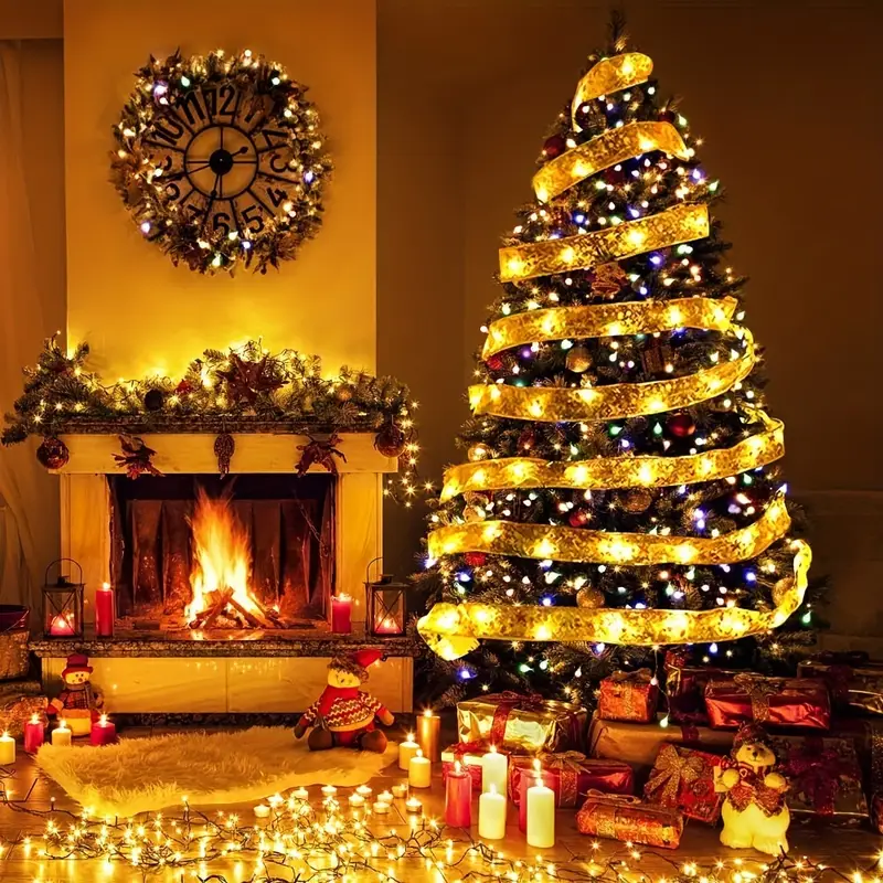 1pc 16 4 32 8ft christmas ribbon fairy lights golden - Temu Kuwait