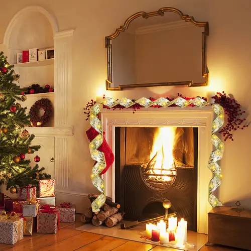 1pc 39ft christmas ribbon fairy lights golden christmas lights lighted  ribbon garland for christmas tree golden garland christmas decorations  indoor outdoor party decorations, warm white | Free Ship