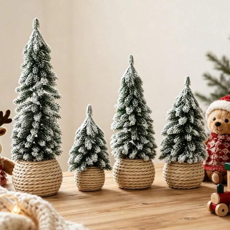 1PC Acrylic Flat Small Artificial Nordic Style Christmas Tree | Holiday Tabletop Decor | Fluffy & Realistic | Winter Snow Scene Ornament | Add Festive Atmosphere, Living Room Decoration, Christmas .