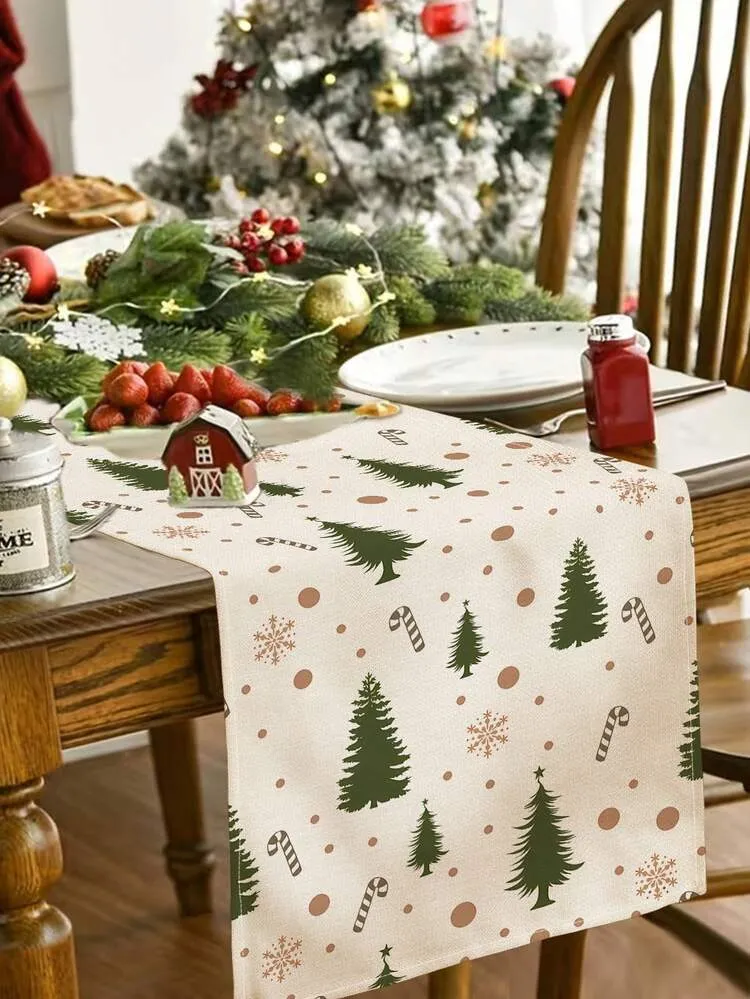 1pc Christmas Pattern Printed Linen Table Runner, Placemat, Suitable For  Holiday, Party, Birthday, Dinner, Kitchen Dining Table Decoration, Shoe  Cabinet Storage Cabinet Cover, All-Season Room Decora
