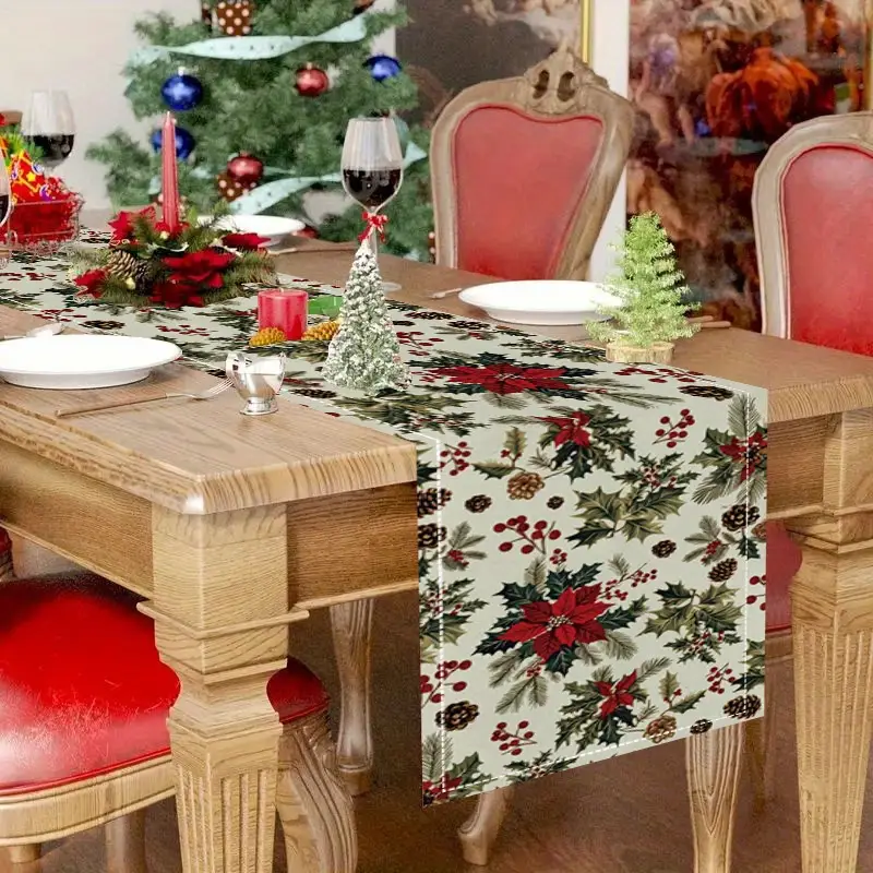 1pc christmas table runner festive holiday holly - Temu Oman