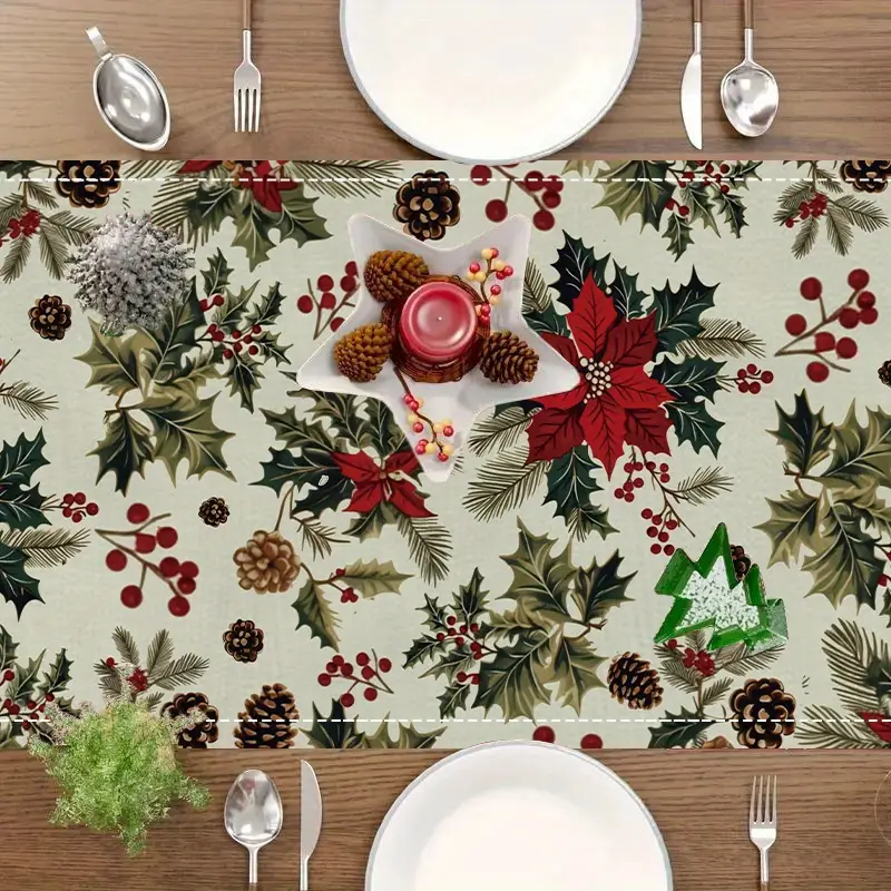 1pc christmas table runner festive holiday holly - Temu Oman