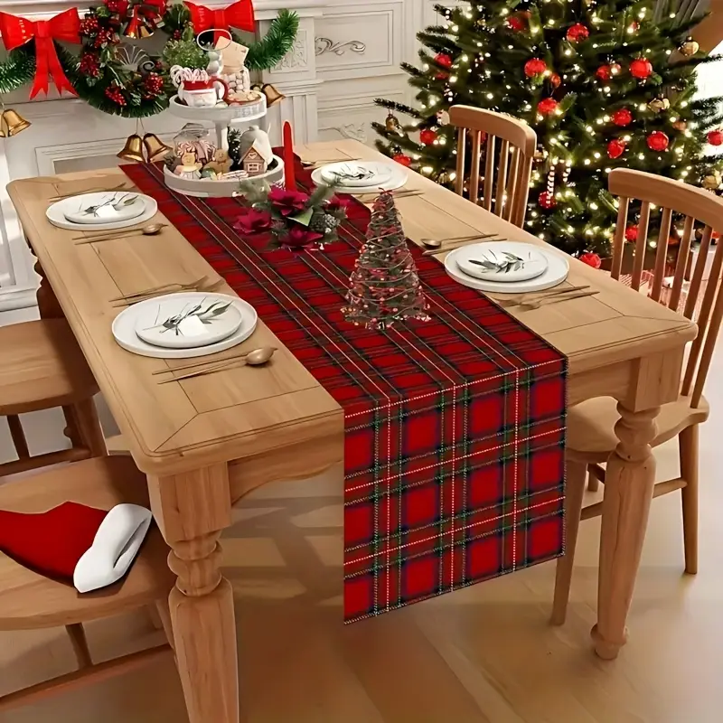 1pc christmas tablecloth red black checkered design winter - Temu Oman