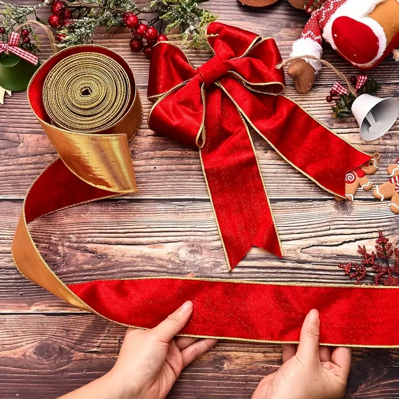 1pc christmas velvet ribbon wired edge 2 5 x red - Temu Canada