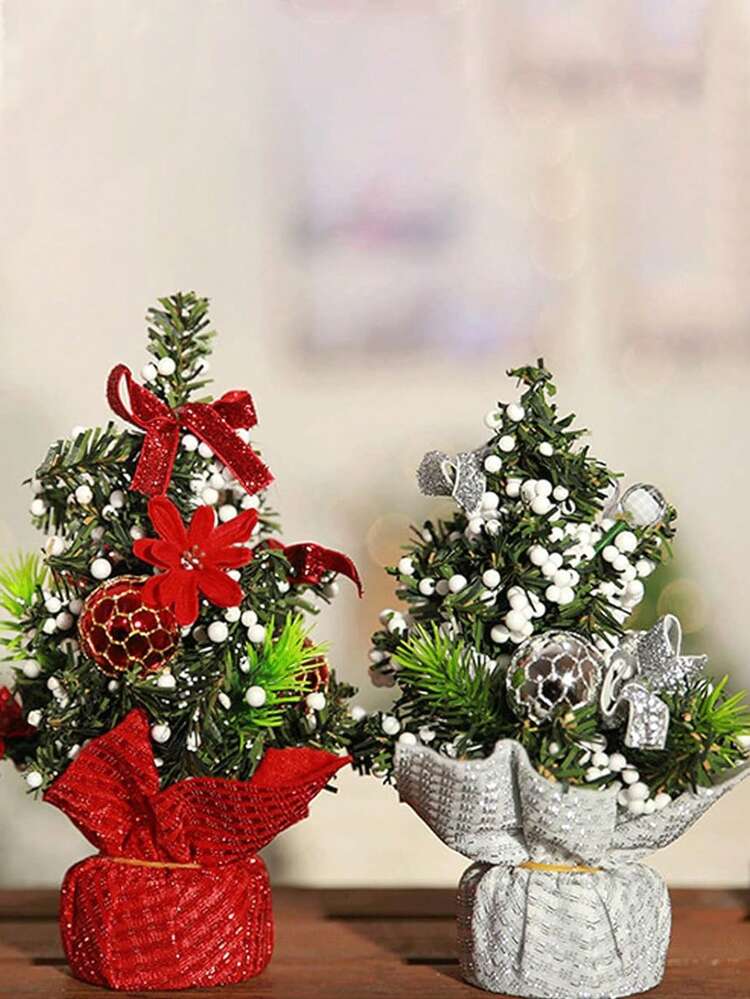 1pc Desktop Mini Christmas Tree Artificial Small Christmas Tree Decoration  With Ornaments Miniature Tree With Balls Christmas Desktop Ornaments  Christmas Party Decoration Home Decor Christmas ...