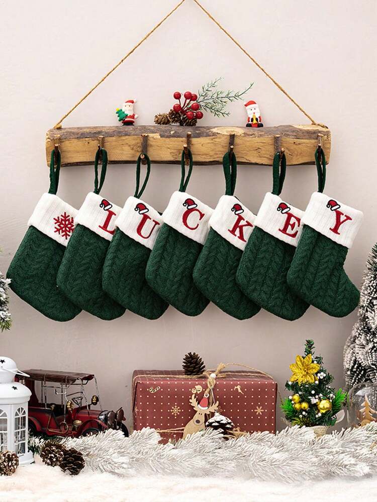 1pc Green Christmas Stocking, Knitted Wool Stocking With Embroidered  Letters And Candy, Creative Holiday Decorative Gift Bag, Suitable For  Christmas, Weddings, Birthdays, Parties, Holiday Decor, Chr