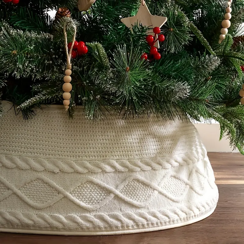 1pc knitted christmas tree collar featuring a cream cross - Temu