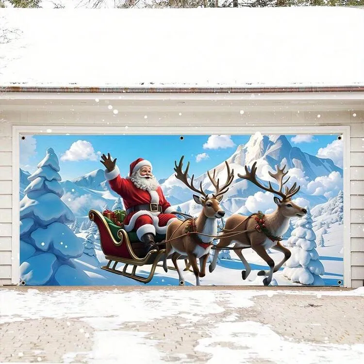 1pc, Large Christmas Garage Door Banner - Santa Claus And Reindeer Sled  Pattern, Durable Polyester Fiber, Easy To Hang Holiday Decoration | SHEIN  USA