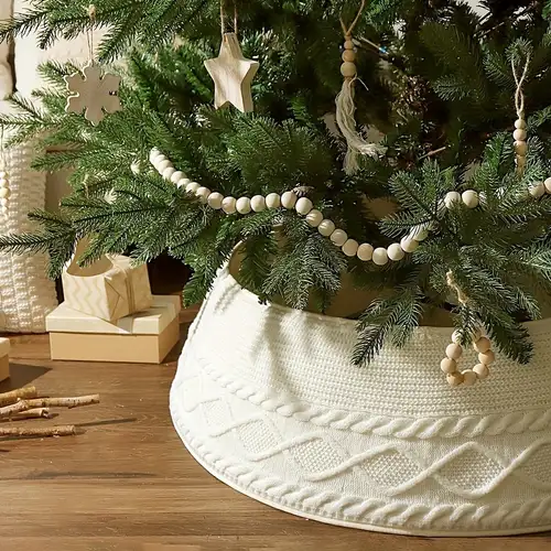 1pc of Knitted Christmas Tree Collar, Featuring a Cream Cross * And Coarse * Design, Suitable for Farmhouse-Style *. This Tree Skirt Is Perfect for Decorating Homes, Gardens Halloween