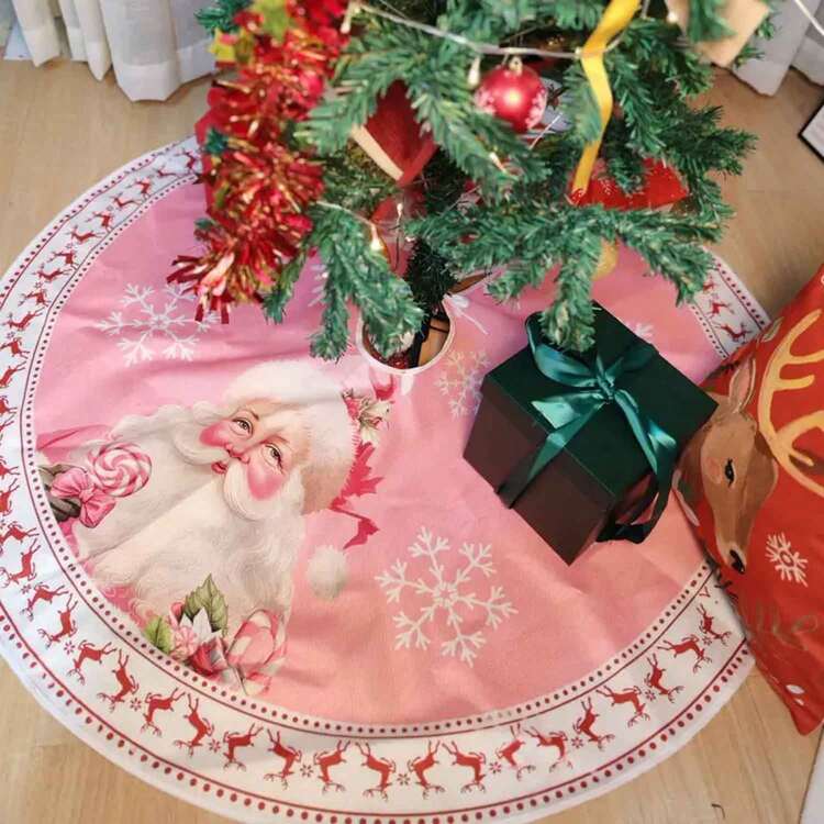 1pc Santa Claus Christmas Tree Skirt - Holiday Atmosphere Decoration, Polyester Material, Home And Party Holiday Decoration, Christmas Party Indoor/Outdoor Decoration, Christmas Tree Decoration, Chr