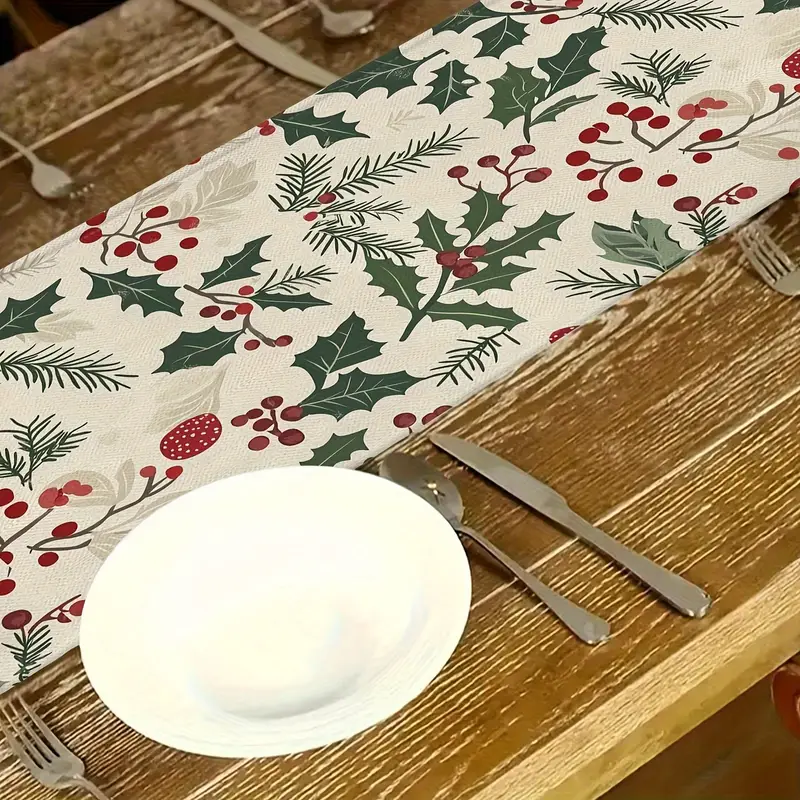 1pc table christmas holly leaf table runner festive - Temu Oman
