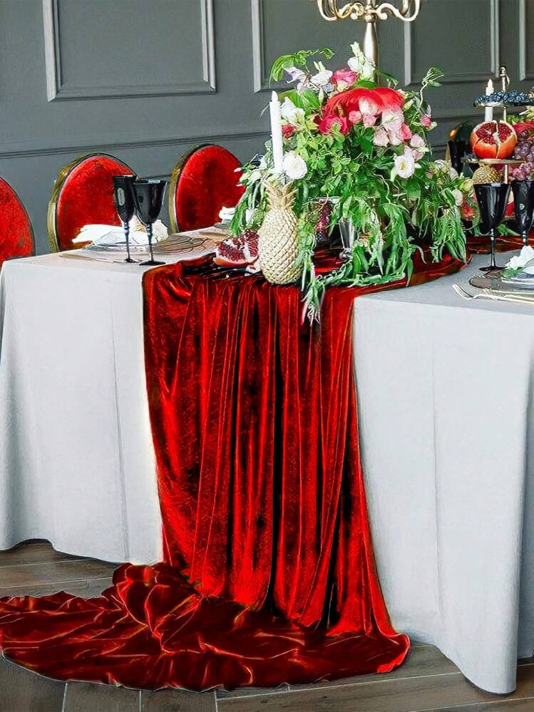 1pc Velvet Red Table Runner, 70/118 Inches Long Velvet Table Cloth For  Holiday Reception, Wedding, Birthday Party Decor, Christmas Table  Decorations | SHEIN USA