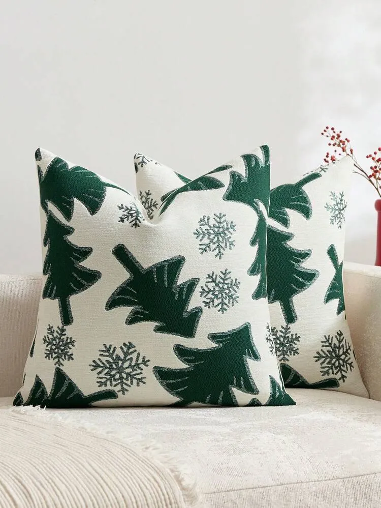 1pc/2pcs Christmas Tree Pattern Pillow Case, Fashionable Modern High-Weight Woven Chenille Square Customized Material Christmas Decoration Pillow Case, Suitable For Christmas, Daily Home, Sofa, Bed,