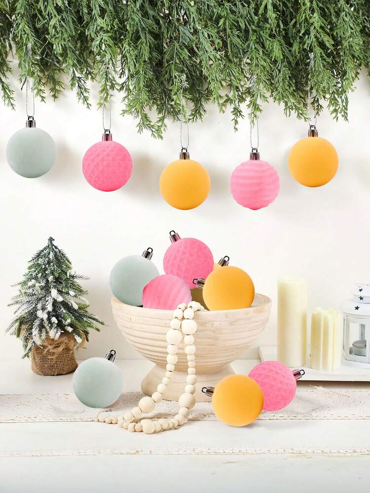 1set(16pcs)-Velvet Christmas Ornaments Balls,Flocking Christmas Tree Balls Decoration,6cm*2.36inch Christmas Balls,Fabric Christmas Balls,Coffee Color Fabric Painted Balls, Christmas Tree Decoration