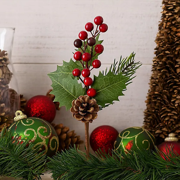 2 Pack Festive Decorative Robin & Holly Berry Floral Picks