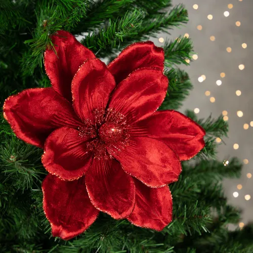 20' Glittered Red Velvet Magnolia Christmas Stem Spray | Christmas
