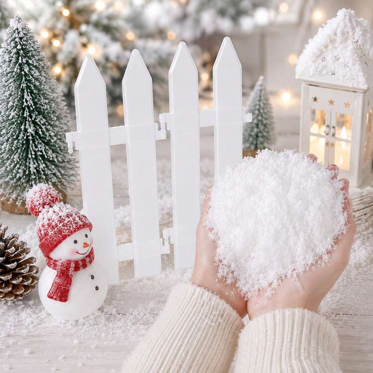 20pcs/6pcs Artificial Snow Powder With Mini White Plastic Fence Decoration, Fluffy Faux Snow, Suitable For Christmas Winter Village Scene DIY Decor And Party Decoration | SHEIN USA