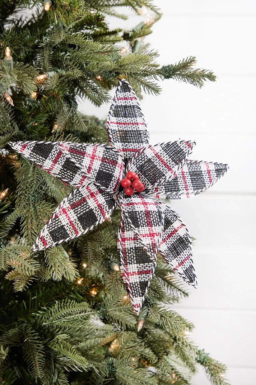 24' Burlap Plaid Poinsettia Stem