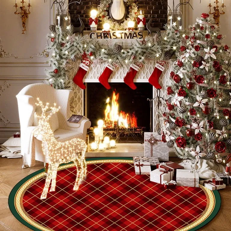 24 Inch Velvet Christmas Tree Skirt Vintage Glitter Design for Xmas Party  Decorations Soft Red Skirt for Home Holiday Decor - Walmart.com