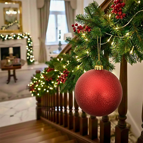 25cm Dark Red Glitter Christmas Bauble - Christmas Tree & Home Décor Ornament