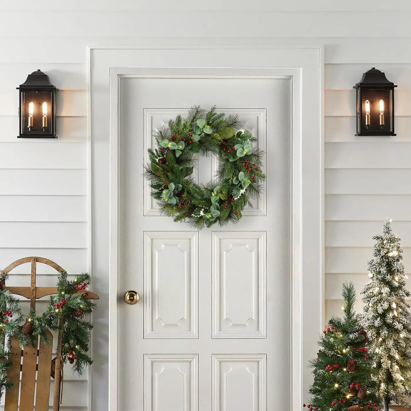 26 inch Eucalyptus Christmas Wreath with Pinecones | Bazaar Home