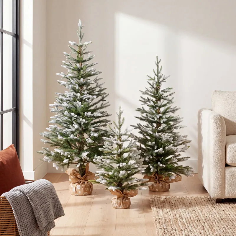 2Ft. 3Ft. 4Ft. Artificial Snowed Balsam Fir Christmas Tree In Burlap Wrapped Base - Set Of 3 Ophelia & Co.