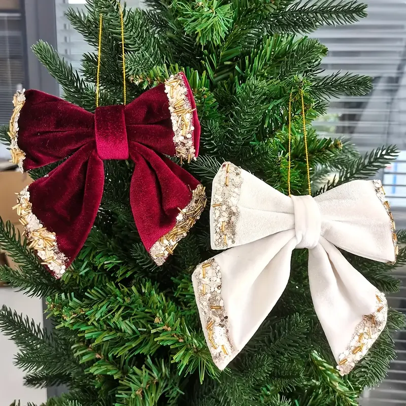 2pcs Luxury Wide Velvet Bows - Pre-Made Bow Shaped Christmas Tree & Wreath  Decorations Suitable for Christmas, New Year, Wedding, Birthday Party -  Elegant Holiday Craft Gift (2pcs)