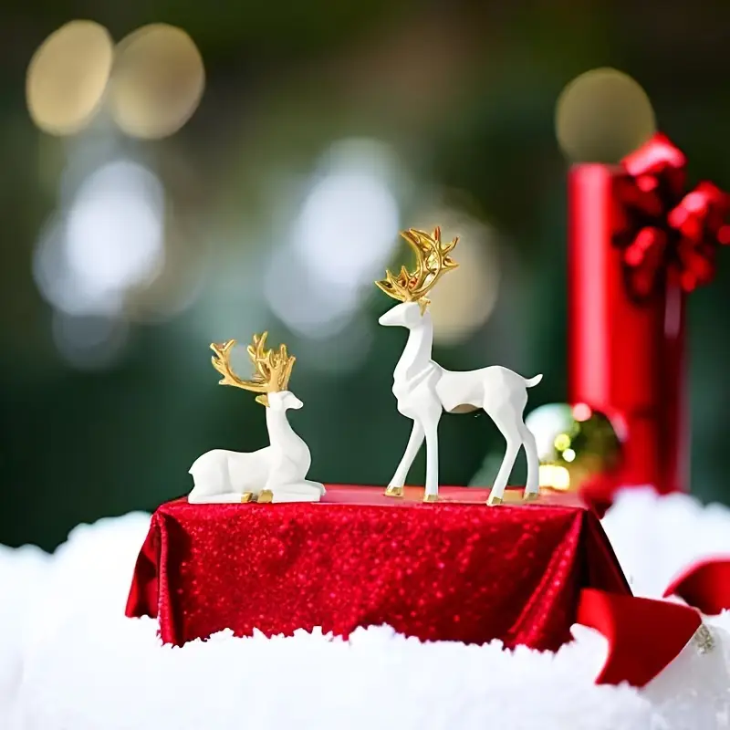 2pcs set christmas reindeer ornament abstract resin statue - Temu Bahrain