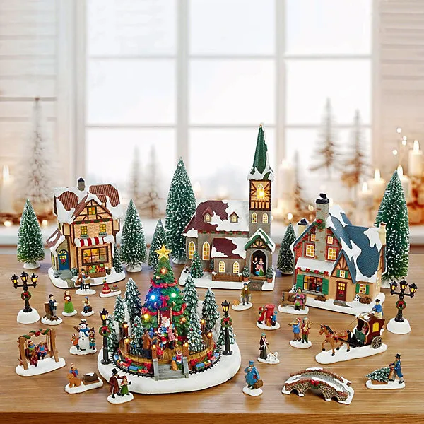 30 Piece Christmas Village Set with LED Lights & Music, Hand Crafted  Holiday Display with Timer,