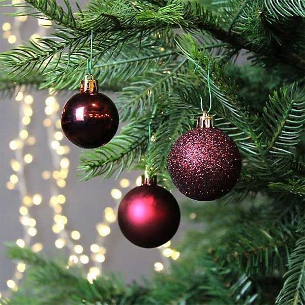 30mm/24Pcs Christmas Baubles Shatterproof Burgundy,Tree Decorations