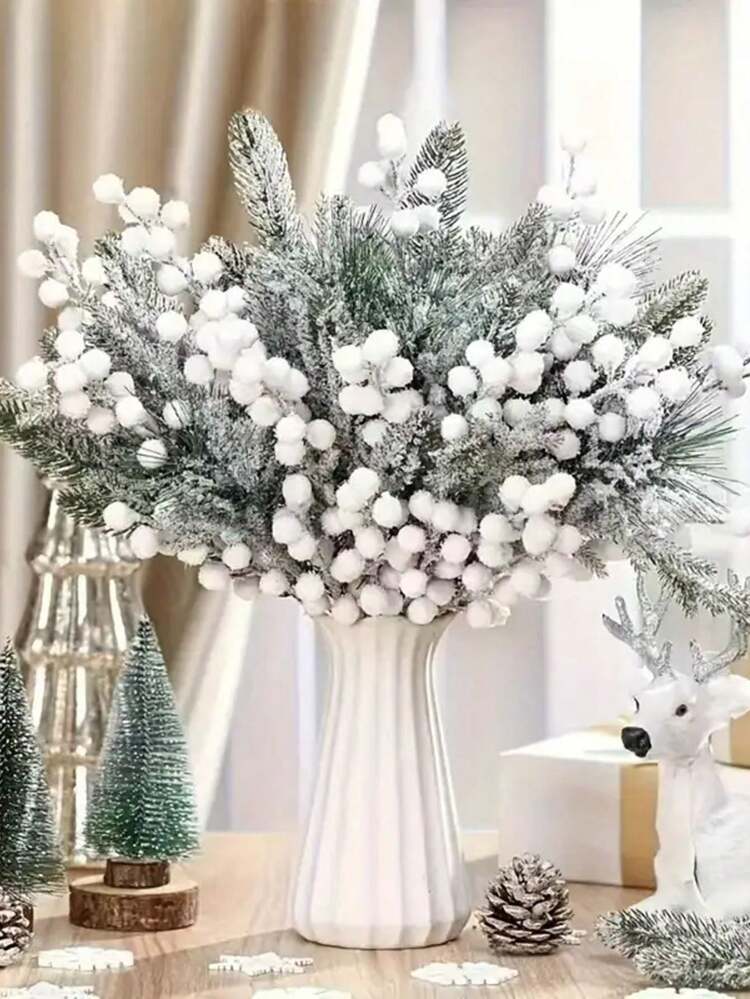 30pcs Christmas Artificial Snow-Dusted Pine Branch & Berry Set, Red Berry  Stems With Faux Pine Branches, Suitable For Holiday Wreaths, Snowy Branch  Tree Decor, Tabletop Centerpieces, Perfect For Chr