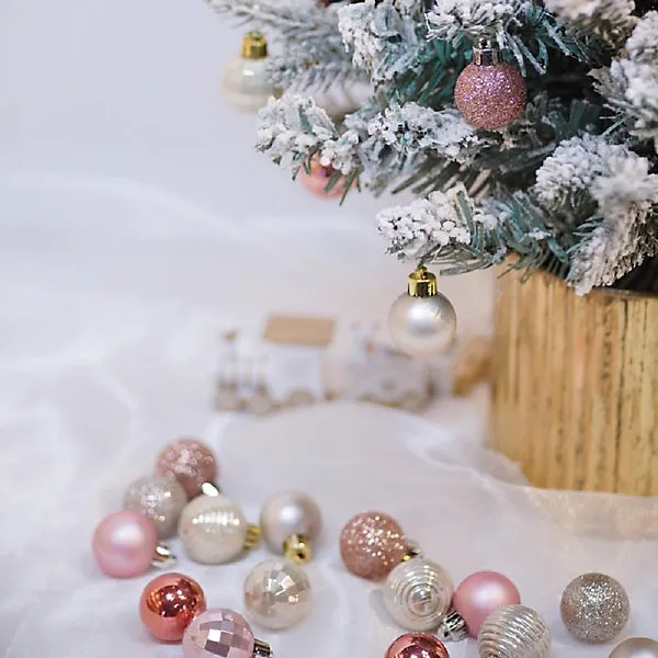 33pcs Shatterproof Christmas Tree Decorative Hanging Colorful Ornaments  Home Decoration Pink and Silver